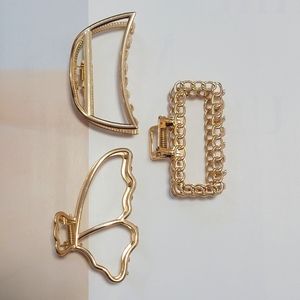 $15 For 3 Fashionable Metal Hair Claw | Gold Toned | NWOT